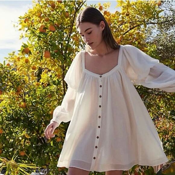 Free People Dresses & Skirts - Free People gauze babydoll oversized dress sz L pocketd